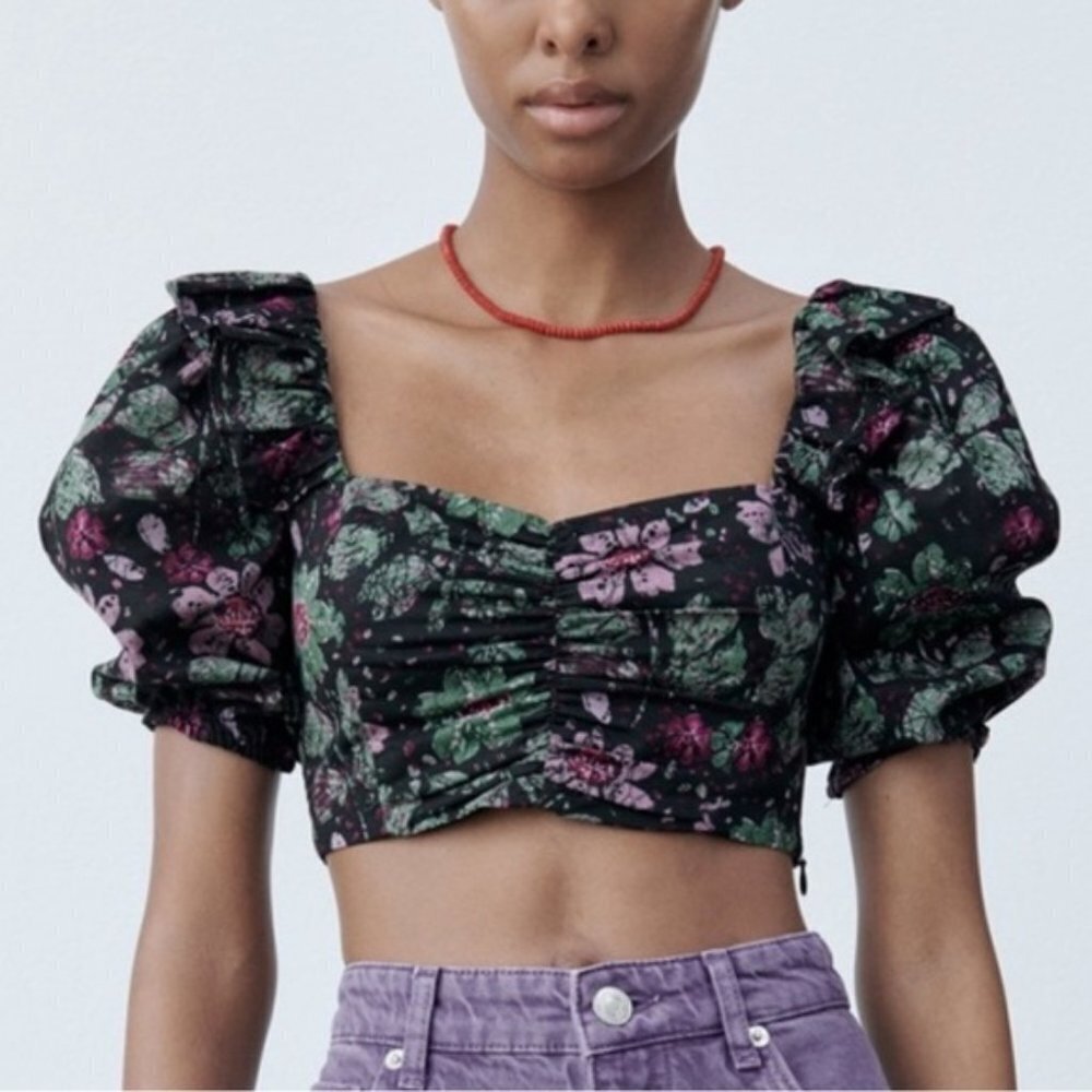 NWOT ZARA floral crop top coquette girl xs
